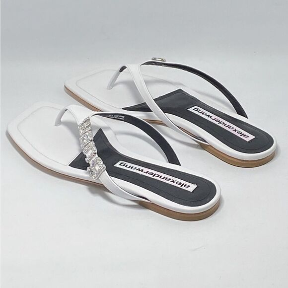Alexander Wang Ivy Rhinestone Logo Leather Thong Sandals size 37.5 - Picture 6 of 12